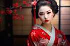 Japanese geisha woman artist in kimono. AI Generated. Art Print